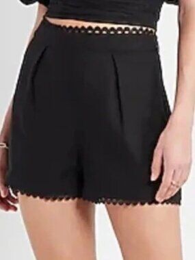 EXPRESS womens SHORTS black FESTIVAL club LINEN eyelet SIZE 2